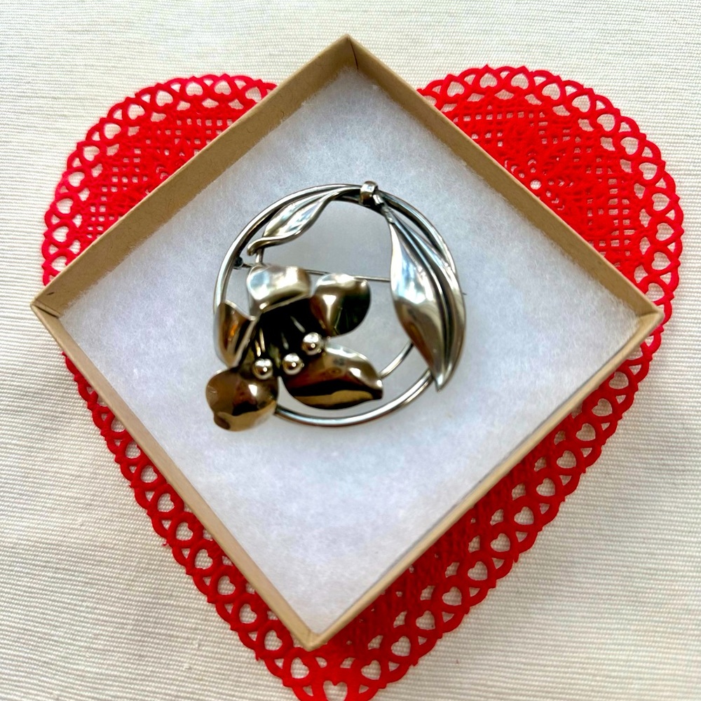 PRICE DROP! Antique Trumpet Flower Brooch Carl Schraysshuen 1940s Sterling.